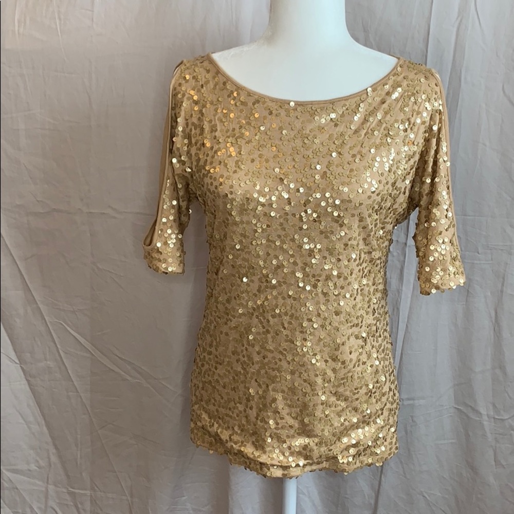 Inc sequin cold shoulder top